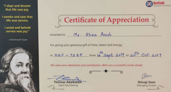 kotak education foundation certificate 1