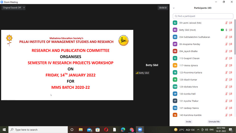 workshop on semester iv research projects 1