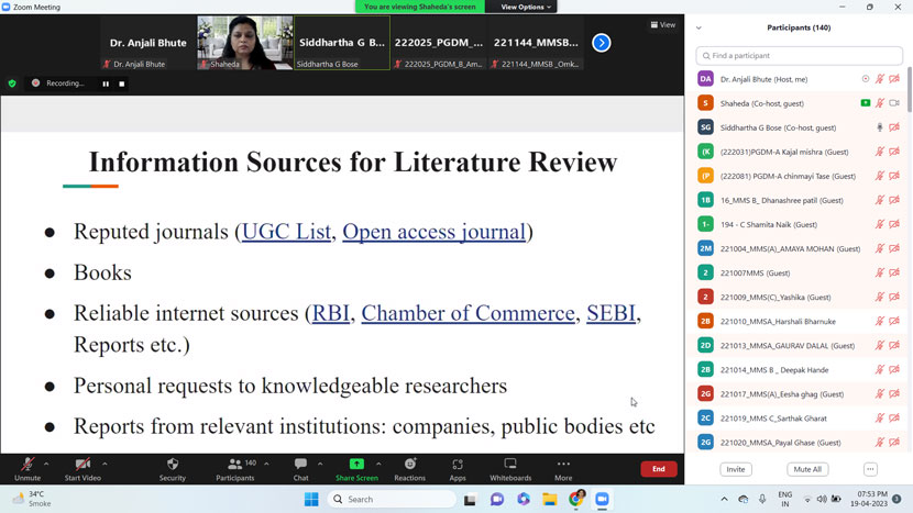 SIP workshop on research report content 3